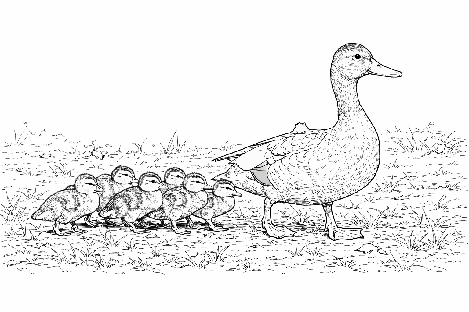 Duck & Ducklings Detailed Colouring Page