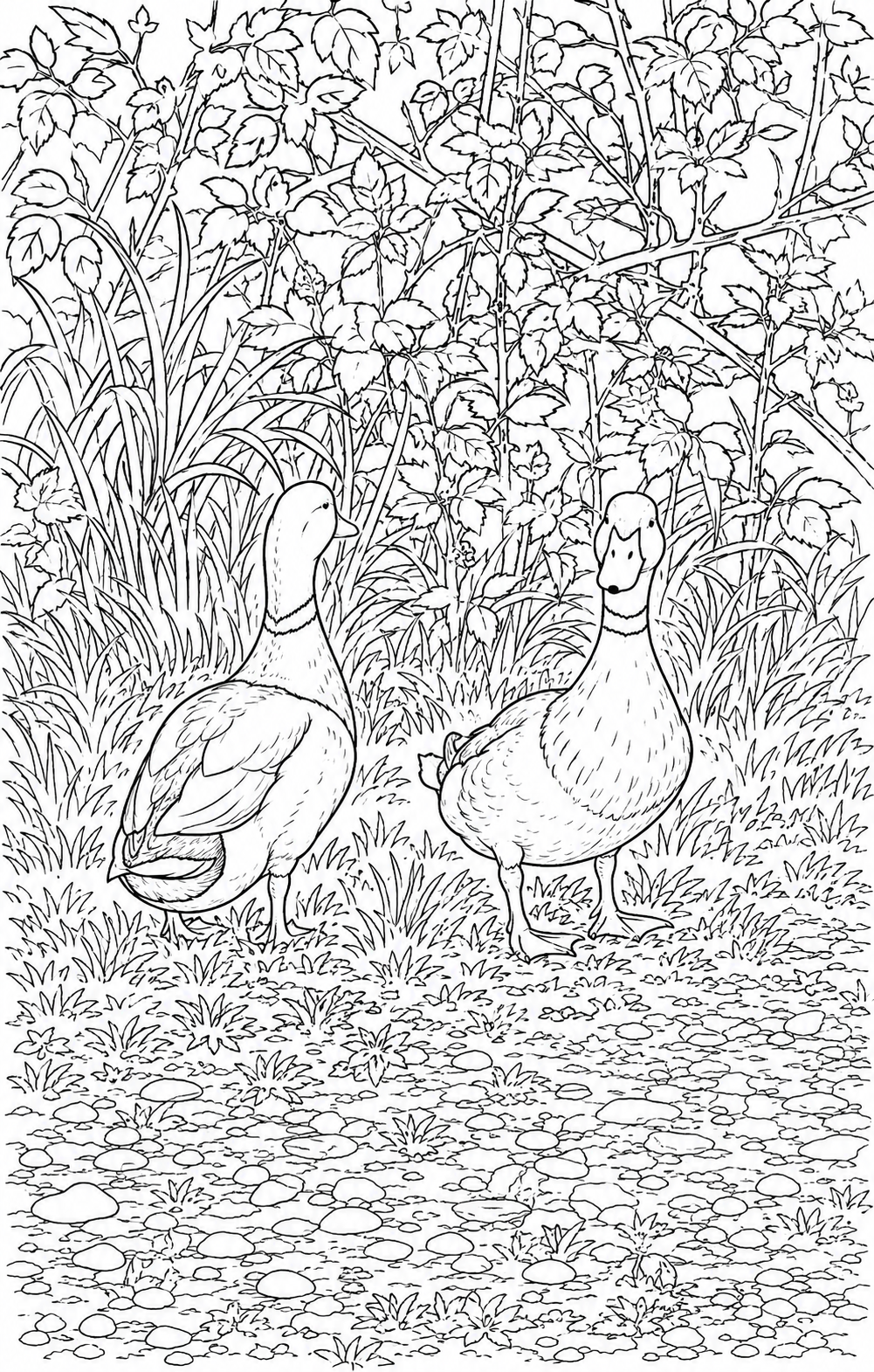 Ducks by the Grassy Path