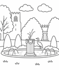 Formal Garden with Fountain Easy Colouring Page