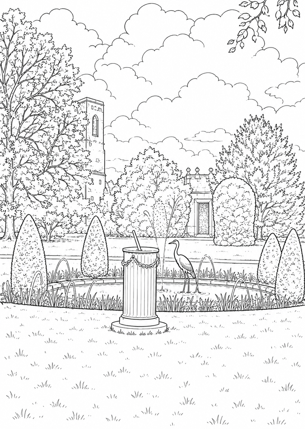 Formal Garden with Fountain