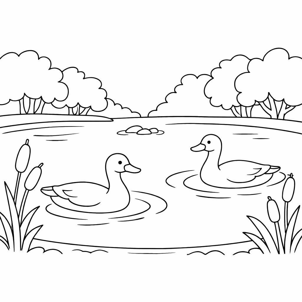 Geese amongst Reeds Easy Colouring Page
