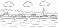 Harbour Scene with Anchored Boats Easy Colouring Page