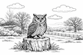 Owl Countryside Detailed Colouring Page