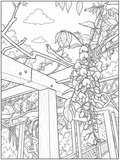 Pergola with Wisteria and Vines Detailed Colouring Page