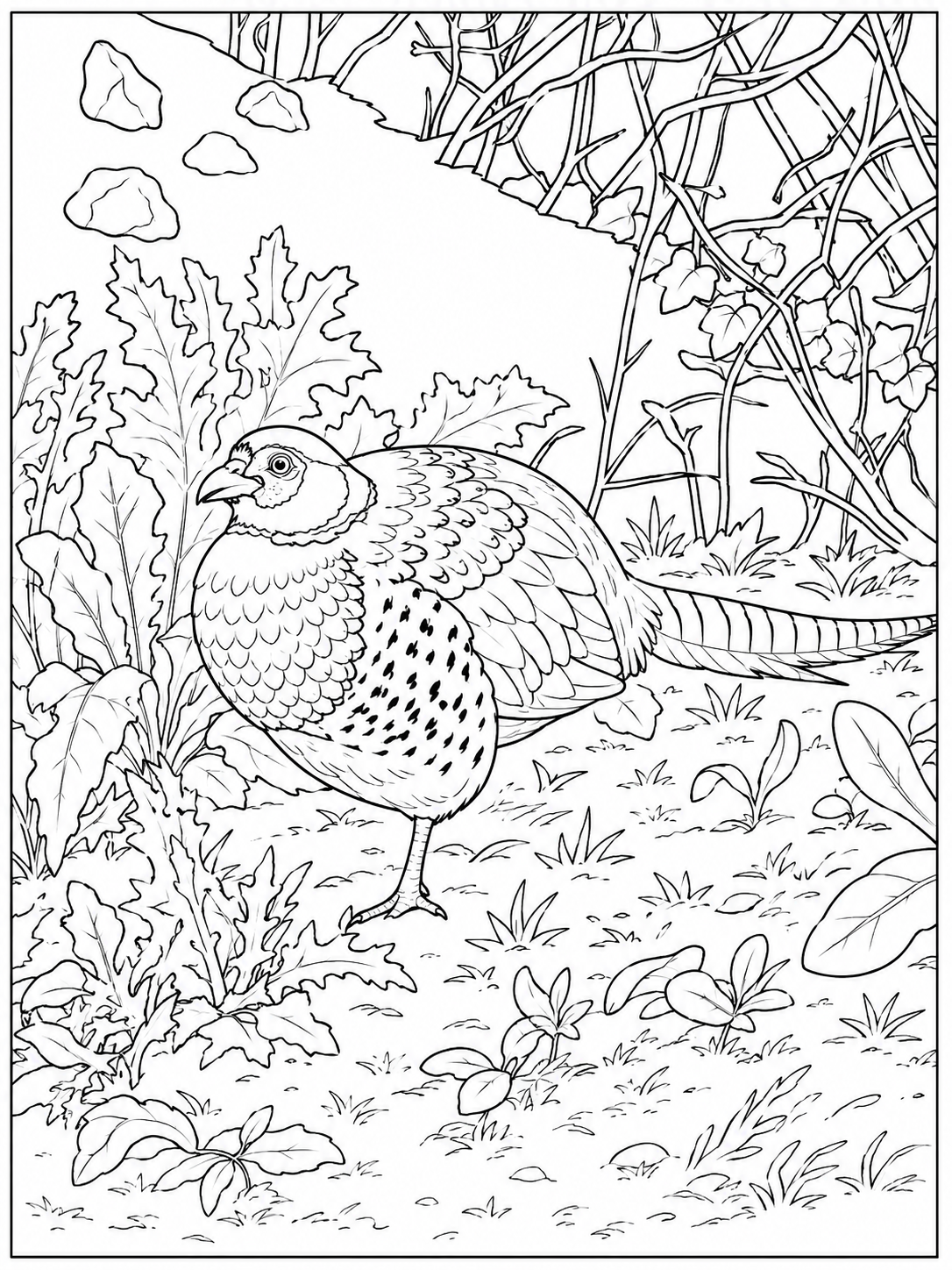Pheasant in the Wild Detailed Colouring Page