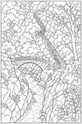 Stone Bridge over Rocky Gorge Detailed Colouring Page