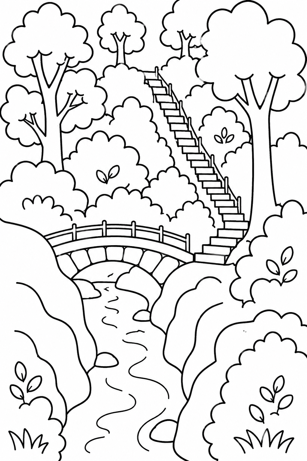 Stone Bridge over Rocky Gorge Easy Colouring Page