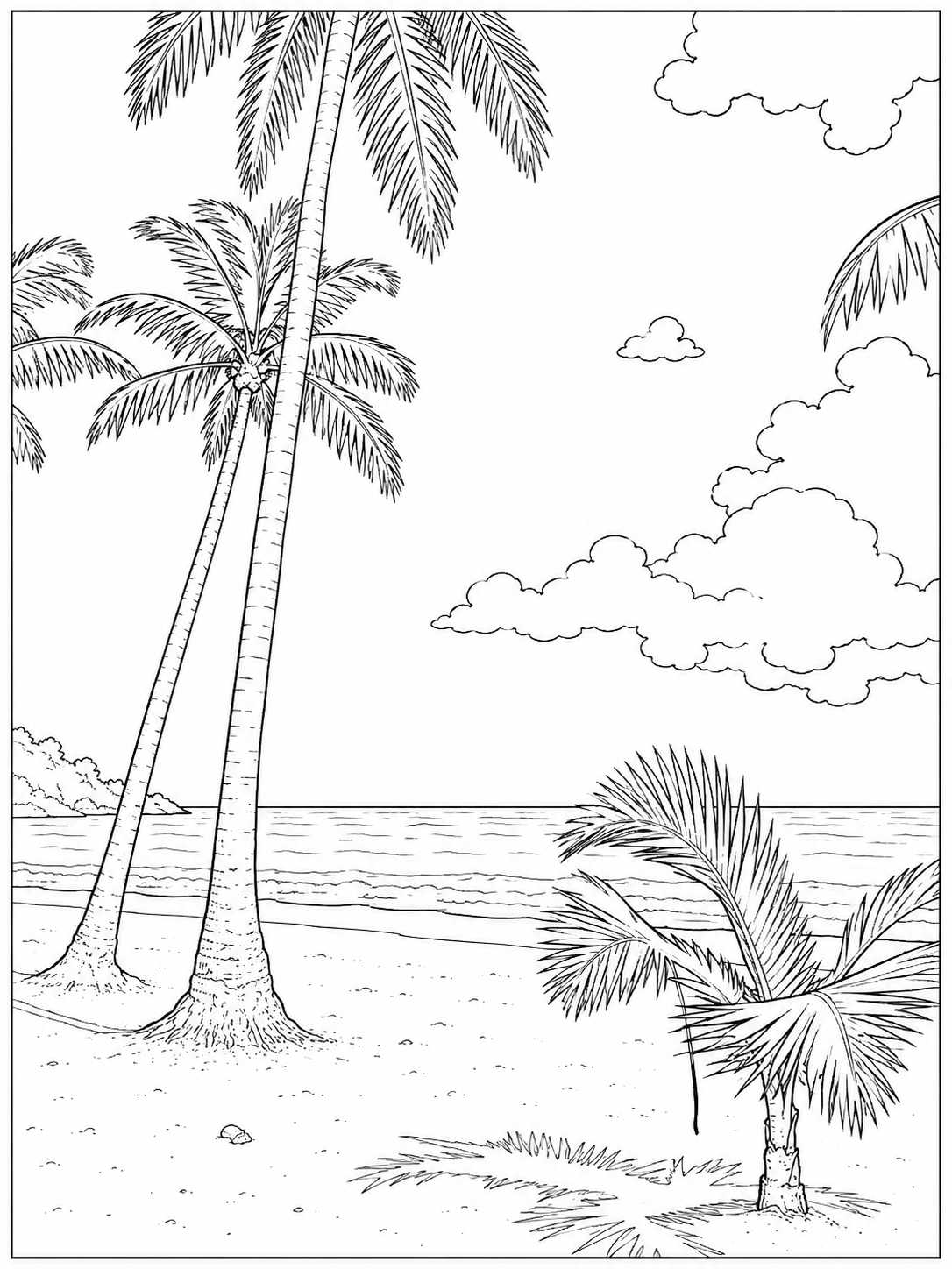Tropical Beach Detailed Colouring Page