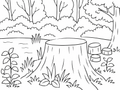 Woodland Pond with Tree Stumps Easy Colouring Page